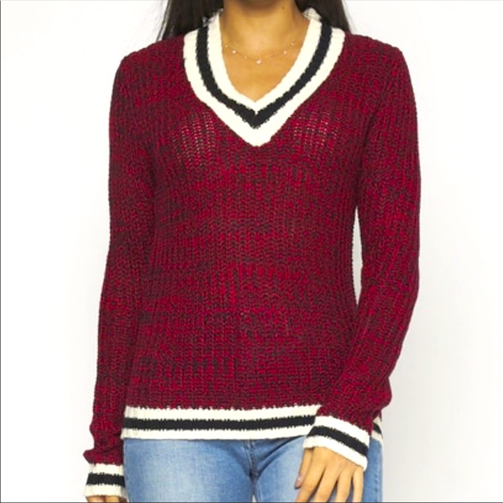 Burgundy☃️Black Vneck marled sweater perfect fall